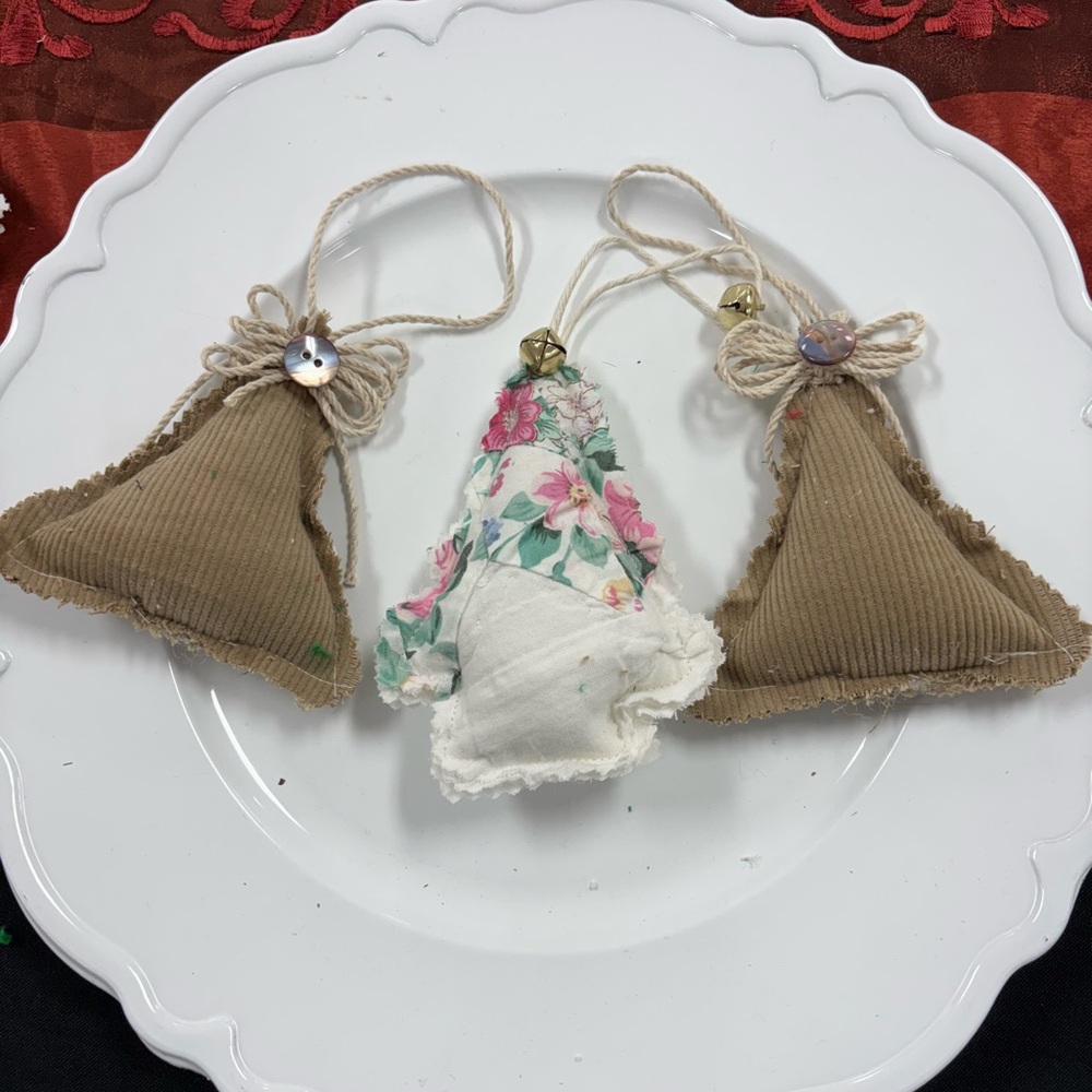 Hand Crafted Tan and Floral Holiday Ornaments